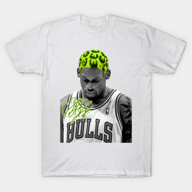 Dennis Rodman Green Hair Worm T-Shirt by portraiteam